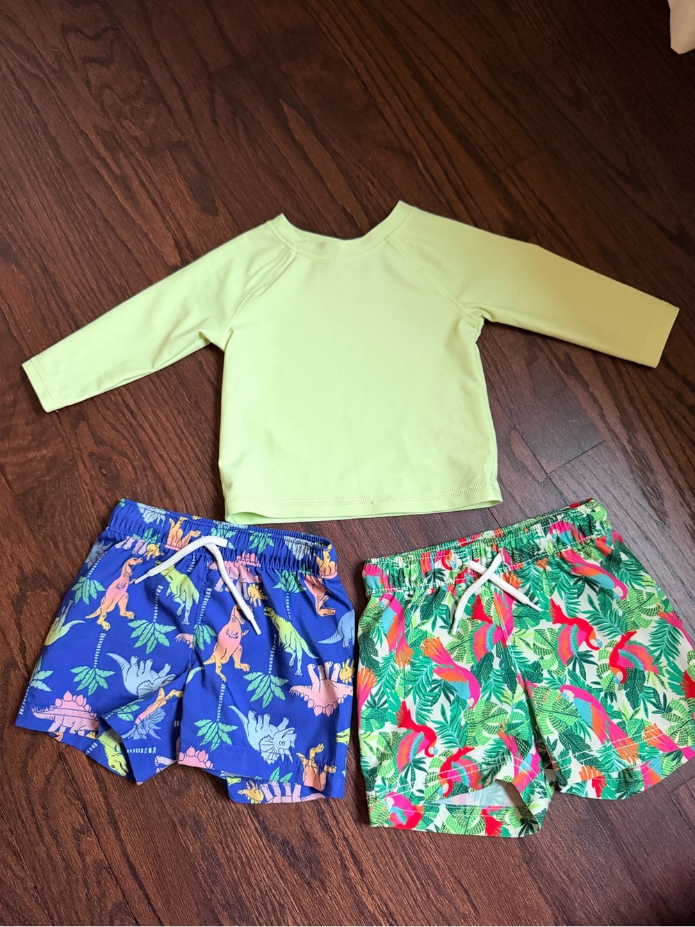 Baby Long-Sleeve Rash Guard with Tropical Swim Shorts Set. 1 shirt & 2 shorts se